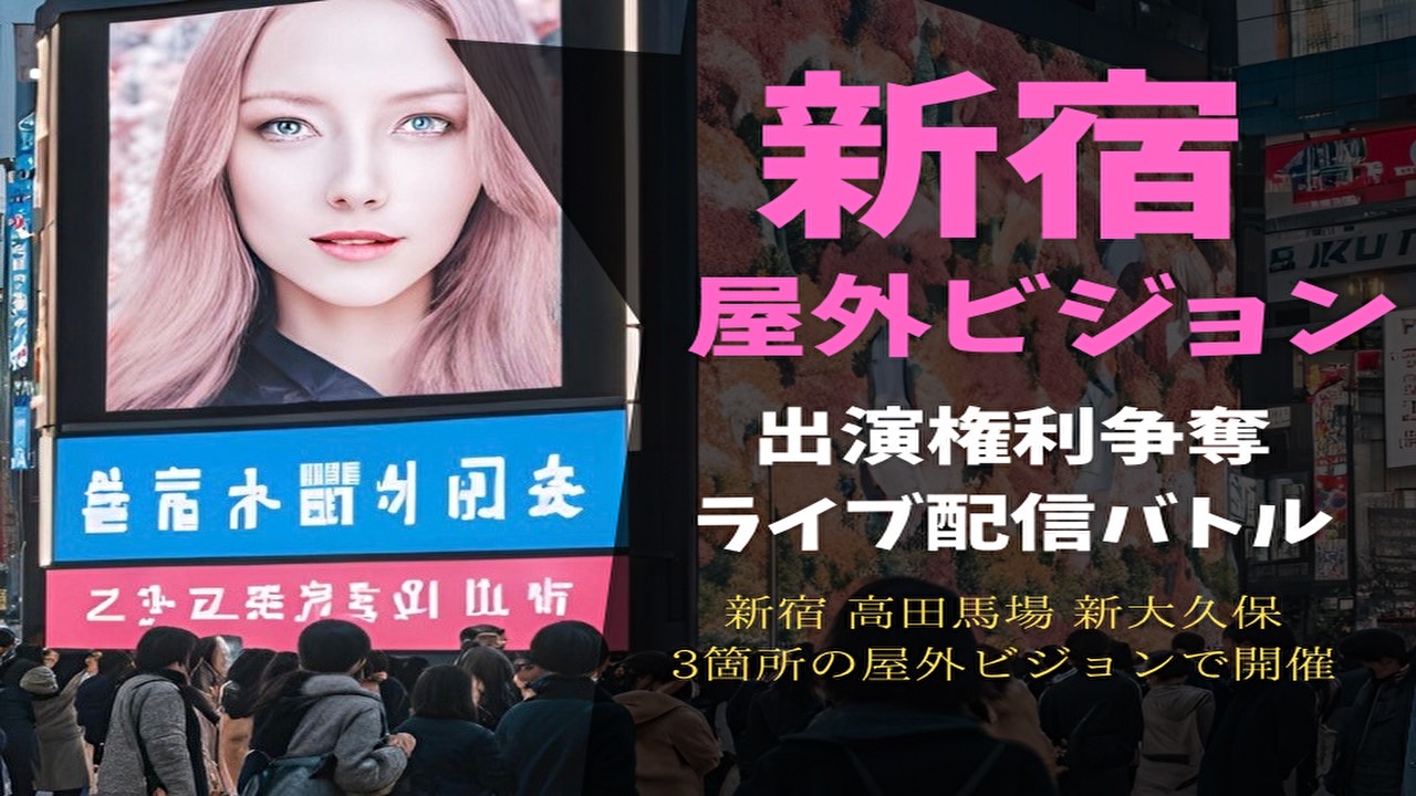 新宿・新大久保などのデジタルビジョンにあなたが!?PR映像出演権争奪ライブ配信バトル