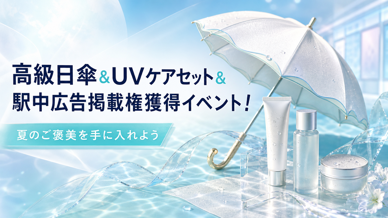 高級日傘&UVケアセット&大阪メトロ梅田駅中広告掲載権獲得イベント!