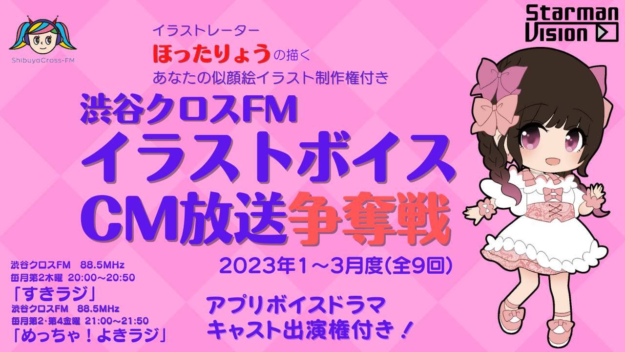 ボイスドラマ出演権&ラジオ2番組で似顔絵イラストを背景にしたボイスCM権争奪戦!